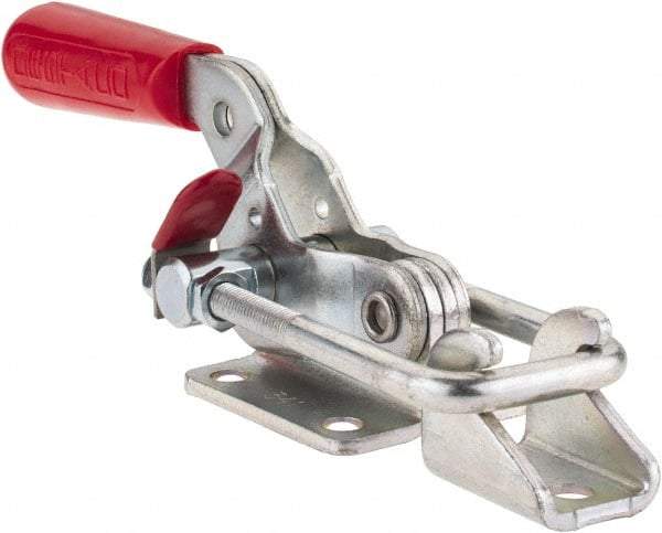 De-Sta-Co - 2,000 Lb Capacity, Horizontal, U Hook, Flanged Base, Carbon Steel Pull Action Latch Clamp - 2-1/2" Drawing Movement, 8.2" OAL, Threaded U Hook, Straight Handle - USA Tool & Supply