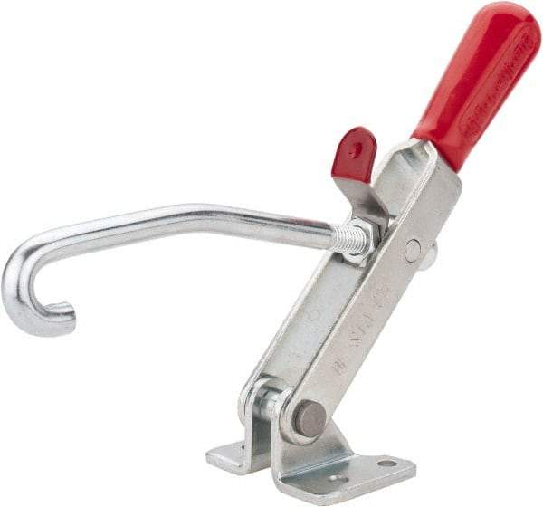 De-Sta-Co - 375 Lb Capacity, Horizontal, J Hook, Flanged Base, Carbon Steel Pull Action Latch Clamp - 4" Drawing Movement, 8.82" OAL, Straight Handle - USA Tool & Supply