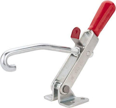 De-Sta-Co - 375 Lb Capacity, Horizontal, J Hook, Flanged Base, Carbon Steel Pull Action Latch Clamp - 4" Drawing Movement, 8.82" OAL, Straight Handle - USA Tool & Supply