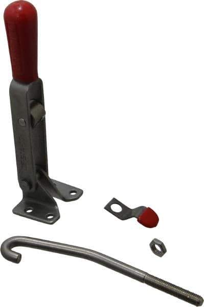 De-Sta-Co - 450 Lb Capacity, Horizontal, J Hook, Flanged Base, Stainless Steel Pull Action Latch Clamp - 4" Drawing Movement, 8.82" OAL, Straight Handle - USA Tool & Supply