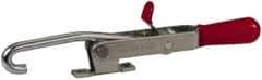 De-Sta-Co - 375 Lb Capacity, Horizontal, J Hook, Right Flanged Base, Carbon Steel Pull Action Latch Clamp - 4" Drawing Movement, 8.82" OAL, Thumb Handle - USA Tool & Supply