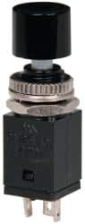 GC/Waldom - 0.315 Inch Mount Hole, Miniature Pushbutton Switch Only - Round, Black Pushbutton, Nonilluminated, Maintained (MA), On-On - USA Tool & Supply