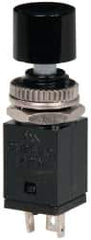 GC/Waldom - 0.315 Inch Mount Hole, Miniature Pushbutton Switch Only - Round, Black Pushbutton, Nonilluminated, Maintained (MA), On-On - USA Tool & Supply