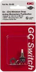 GC/Waldom - 1/4 Inch Mount Hole, Miniature Pushbutton Switch Only - White Pushbutton, Nonilluminated, Momentary (MO), On-On - USA Tool & Supply