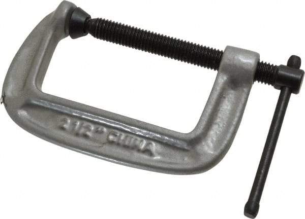 Gibraltar - Light-Duty 2-1/2" Max Opening, 1-7/16" Throat Depth, Cast Iron Standard C-Clamp - 600 Lb Capacity, 0" Min Opening, Standard Throat Depth, Malleable Cast Iron Screw - USA Tool & Supply