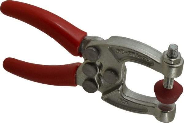 De-Sta-Co - 889.64 N Load Capacity, 1.08" Throat Depth, 4.63" OAL, Carbon Steel, C Style Plier Clamp - 2.06" Max Jaw Capacity, M6x1 Spindle, 2.06" Open Throat Height, Red Handle, Spindle End - USA Tool & Supply