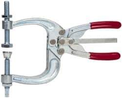 De-Sta-Co - 3113.76 N Load Capacity, 2.72" Throat Depth, 8.51" OAL, Carbon Steel, C Style Plier Clamp - 4.65" Max Jaw Capacity, M10x1.25 Spindle, 4.65" Open Throat Height, Red Handle, Spindle End - USA Tool & Supply