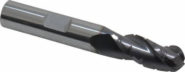 ProMax - 3/8" Diam, 7/8" LOC, 3 Flute Solid Carbide Roughing & Finishing Ball End Mill - AlTiN Finish, 2-1/2" OAL, 3/8" Shank Diam, Weldon Shank, 35° Helix, Centercutting, Regular Length - USA Tool & Supply