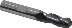ProMax - 3/8" Diam, 7/8" LOC, 3 Flute Solid Carbide Roughing & Finishing Ball End Mill - AlTiN Finish, 2-1/2" OAL, 3/8" Shank Diam, Weldon Shank, 35° Helix, Centercutting, Regular Length - USA Tool & Supply