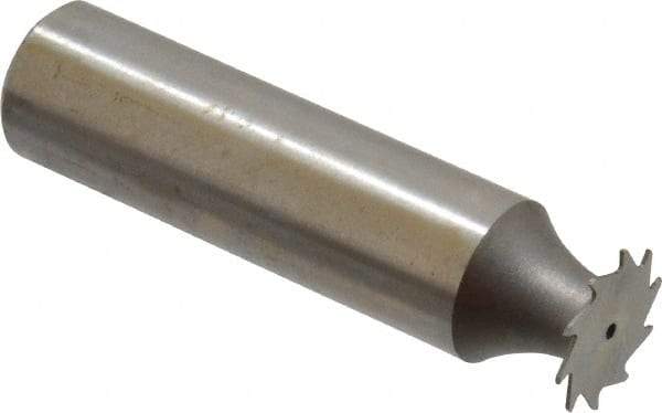 Made in USA - 1/2" Diam x 1/64" Face Width, High Speed Steel, 12 Teeth, Shank Connection Woodruff Keyseat Cutter - Uncoated, 2-1/16" OAL x 1/2" Shank, Straight Teeth - USA Tool & Supply