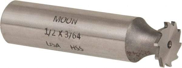 Made in USA - 1/2" Diam x 3/64" Face Width, High Speed Steel, 12 Teeth, Shank Connection Woodruff Keyseat Cutter - Uncoated, 2-1/16" OAL x 1/2" Shank, Straight Teeth - USA Tool & Supply