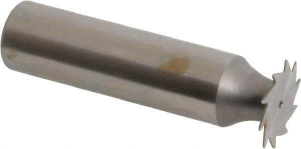 Made in USA - 5/8" Diam x 1/64" Face Width, High Speed Steel, 12 Teeth, Shank Connection Woodruff Keyseat Cutter - Uncoated, 2-3/32" OAL x 1/2" Shank, Straight Teeth - USA Tool & Supply