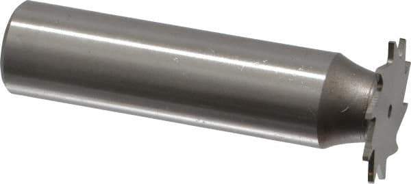 Made in USA - 3/4" Diam x 1/32" Face Width, High Speed Steel, 14 Teeth, Shank Connection Woodruff Keyseat Cutter - Uncoated, 2-1/8" OAL x 1/2" Shank, Straight Teeth - USA Tool & Supply