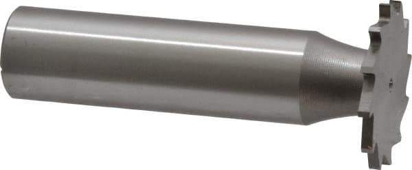 Made in USA - 7/8" Diam x 1/16" Face Width, High Speed Steel, 14 Teeth, Shank Connection Woodruff Keyseat Cutter - Uncoated, 2-5/32" OAL x 1/2" Shank, Straight Teeth - USA Tool & Supply