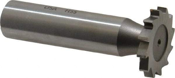 Made in USA - 7/8" Diam x 1/8" Face Width, High Speed Steel, 14 Teeth, Shank Connection Woodruff Keyseat Cutter - Uncoated, 2-5/32" OAL x 1/2" Shank, Straight Teeth - USA Tool & Supply