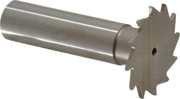 Made in USA - 1-1/8" Diam x 3/64" Face Width, High Speed Steel, 16 Teeth, Shank Connection Woodruff Keyseat Cutter - Uncoated, 2-3/16" OAL x 1/2" Shank, Straight Teeth - USA Tool & Supply