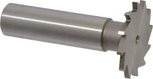 Made in USA - 1-1/8" Diam x 5/64" Face Width, High Speed Steel, 16 Teeth, Shank Connection Woodruff Keyseat Cutter - Uncoated, 2-3/16" OAL x 1/2" Shank, Straight Teeth - USA Tool & Supply