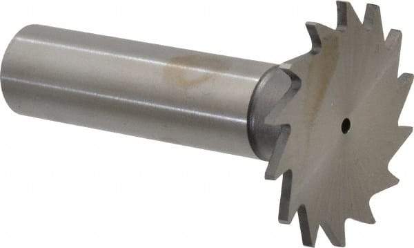 Made in USA - 1-1/4" Diam x 1/16" Face Width, High Speed Steel, 18 Teeth, Shank Connection Woodruff Keyseat Cutter - Uncoated, 2-3/16" OAL x 1/2" Shank, Straight Teeth - USA Tool & Supply