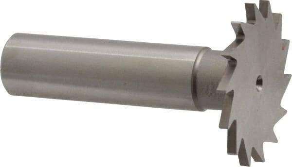 Made in USA - 1-1/4" Diam x 5/64" Face Width, High Speed Steel, 18 Teeth, Shank Connection Woodruff Keyseat Cutter - Uncoated, 2-3/16" OAL x 1/2" Shank, Straight Teeth - USA Tool & Supply