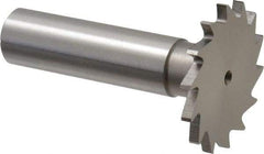 Made in USA - 1-1/4" Diam x 3/32" Face Width, High Speed Steel, 18 Teeth, Shank Connection Woodruff Keyseat Cutter - Uncoated, 2-3/16" OAL x 1/2" Shank, Straight Teeth - USA Tool & Supply
