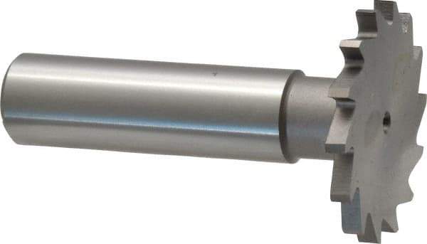 Made in USA - 1-1/4" Diam x 7/64" Face Width, High Speed Steel, 18 Teeth, Shank Connection Woodruff Keyseat Cutter - Uncoated, 2-3/16" OAL x 1/2" Shank, Straight Teeth - USA Tool & Supply