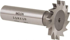 Made in USA - 1-1/4" Diam x 1/8" Face Width, High Speed Steel, 18 Teeth, Shank Connection Woodruff Keyseat Cutter - Uncoated, 2-3/16" OAL x 1/2" Shank, Straight Teeth - USA Tool & Supply
