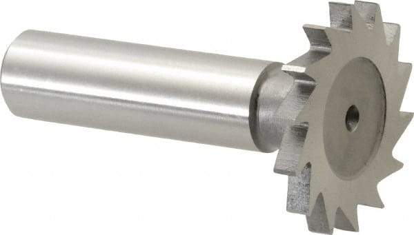 Made in USA - 1-1/4" Diam x 9/64" Face Width, High Speed Steel, 18 Teeth, Shank Connection Woodruff Keyseat Cutter - Uncoated, 2-3/16" OAL x 1/2" Shank, Straight Teeth - USA Tool & Supply