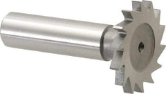Made in USA - 1-1/4" Diam x 9/64" Face Width, High Speed Steel, 18 Teeth, Shank Connection Woodruff Keyseat Cutter - Uncoated, 2-3/16" OAL x 1/2" Shank, Straight Teeth - USA Tool & Supply