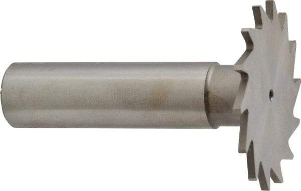 Made in USA - 1-3/8" Diam x 1/16" Face Width, High Speed Steel, 18 Teeth, Shank Connection Woodruff Keyseat Cutter - Uncoated, 2-1/4" OAL x 1/2" Shank, Straight Teeth - USA Tool & Supply