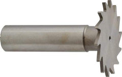 Made in USA - 1-3/8" Diam x 1/16" Face Width, High Speed Steel, 18 Teeth, Shank Connection Woodruff Keyseat Cutter - Uncoated, 2-1/4" OAL x 1/2" Shank, Straight Teeth - USA Tool & Supply