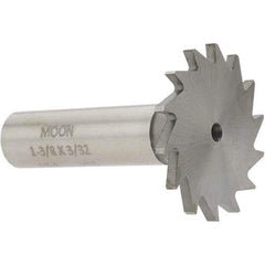 Made in USA - 1-3/8" Diam x 3/32" Face Width, High Speed Steel, 18 Teeth, Shank Connection Woodruff Keyseat Cutter - Uncoated, 2-1/4" OAL x 1/2" Shank, Straight Teeth - USA Tool & Supply