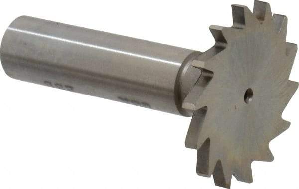 Made in USA - 1-3/8" Diam x 7/64" Face Width, High Speed Steel, 14 Teeth, Shank Connection Woodruff Keyseat Cutter - Uncoated, 2-1/4" OAL x 1/2" Shank, Straight Teeth - USA Tool & Supply