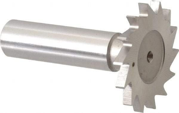 Made in USA - 1-3/8" Diam x 1/8" Face Width, High Speed Steel, 18 Teeth, Shank Connection Woodruff Keyseat Cutter - Uncoated, 2-1/4" OAL x 1/2" Shank, Straight Teeth - USA Tool & Supply