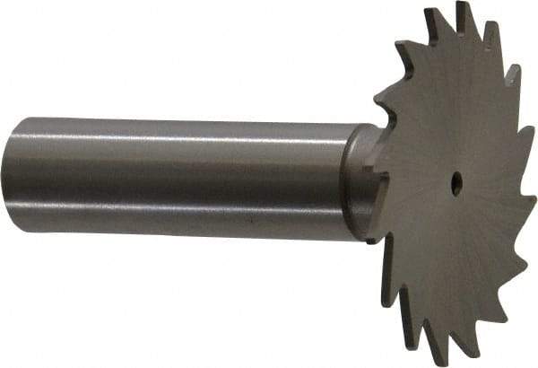 Made in USA - 1-1/2" Diam x 3/64" Face Width, High Speed Steel, 20 Teeth, Shank Connection Woodruff Keyseat Cutter - Uncoated, 2-1/4" OAL x 1/2" Shank, Straight Teeth - USA Tool & Supply