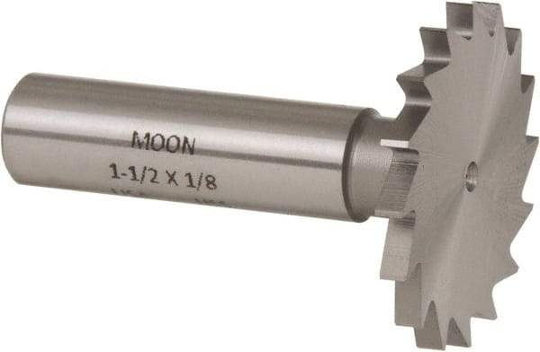 Made in USA - 1-1/2" Diam x 1/8" Face Width, High Speed Steel, 16 Teeth, Shank Connection Woodruff Keyseat Cutter - Uncoated, 2-1/8" OAL x 1/2" Shank, Straight Teeth - USA Tool & Supply