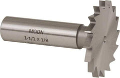 Made in USA - 1-1/2" Diam x 1/8" Face Width, High Speed Steel, 16 Teeth, Shank Connection Woodruff Keyseat Cutter - Uncoated, 2-1/8" OAL x 1/2" Shank, Straight Teeth - USA Tool & Supply