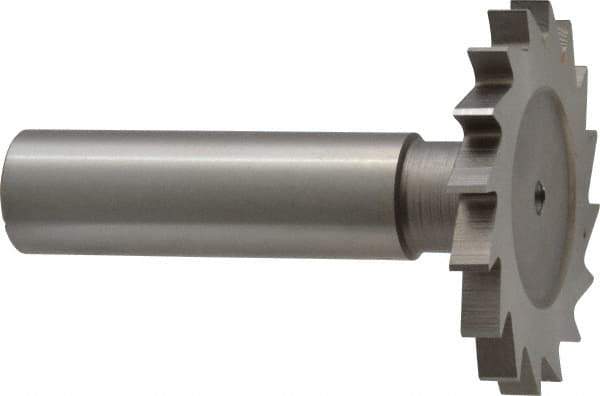 Made in USA - 1-1/2" Diam x 5/32" Face Width, High Speed Steel, 20 Teeth, Shank Connection Woodruff Keyseat Cutter - Uncoated, 2-1/4" OAL x 1/2" Shank, Straight Teeth - USA Tool & Supply