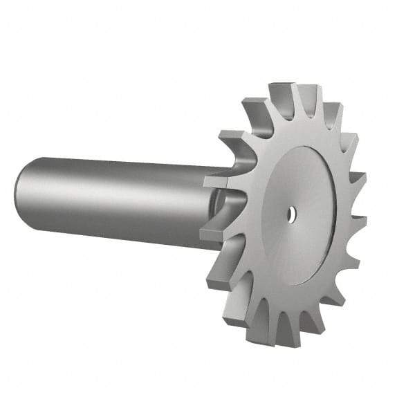 Made in USA - 1-1/2" Diam x 3/16" Face Width, High Speed Steel, 20 Teeth, Shank Connection Woodruff Keyseat Cutter - Uncoated, 2-1/4" OAL x 1/2" Shank, Straight Teeth - USA Tool & Supply