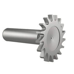 Made in USA - 1-1/2" Diam x 3/16" Face Width, High Speed Steel, 20 Teeth, Shank Connection Woodruff Keyseat Cutter - Uncoated, 2-1/4" OAL x 1/2" Shank, Straight Teeth - USA Tool & Supply