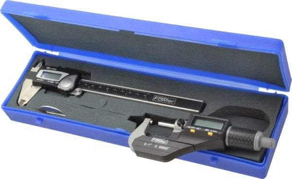 Fowler - 3 Piece, Machinist Caliper and Micrometer Tool Kit - 0 to 6 Inch Caliper, 0.0001 Inch Caliper Resoluion, 0 to 1 Inch Micrometer - USA Tool & Supply