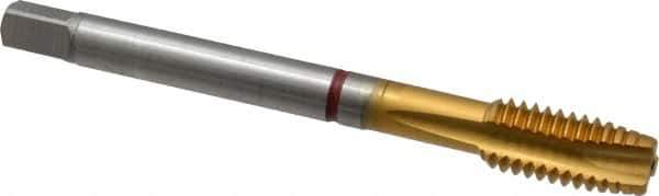 Guhring - 7/16-14 UNC, 3 Flute, TiN Finish, Powdered Metal Spiral Point Tap - Plug Chamfer, Right Hand Thread, 3-15/16" OAL, 7/8" Thread Length, 0.323" Shank Diam, 2B Class of Fit, Series 3992 - Exact Industrial Supply