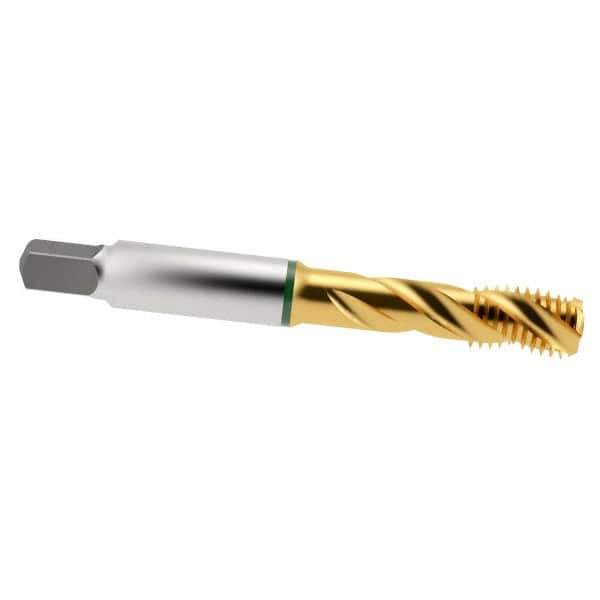 Guhring - 3/8-16 UNC 3 Flute 2B Modified Bottoming Spiral Flute Tap - Cobalt, TiN Finish, 2.941" OAL, Right Hand Flute, Right Hand Thread - USA Tool & Supply
