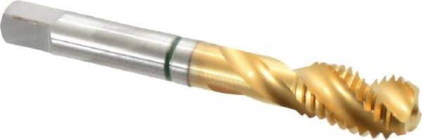 Guhring - 1/2-13 UNC 3 Flute 2B Modified Bottoming Spiral Flute Tap - Cobalt, TiN Finish, 3.381" OAL, Right Hand Flute, Right Hand Thread - USA Tool & Supply