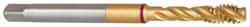 Guhring - M12x1.25 Metric Fine 3 Flute 6H Modified Bottoming Spiral Flute Tap - Powdered Metal, TiN Finish, 100mm OAL, Right Hand Flute, Right Hand Thread, Series 4121 - USA Tool & Supply