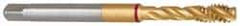Guhring - M12x1.25 Metric Fine 3 Flute 6H Modified Bottoming Spiral Flute Tap - Powdered Metal, TiN Finish, 100mm OAL, Right Hand Flute, Right Hand Thread, Series 4121 - USA Tool & Supply