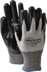 HexArmor - Size M (8), ANSI Cut Lvl A8, Puncture Lvl 5, Nitrile Coated Cut & Puncture Resistant Gloves - Palm & Fingers Coated, SuperFabric/HPPE Lining, Knit Wrist, Gray/Black, Paired - USA Tool & Supply