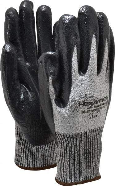 HexArmor - Size XL (10), ANSI Cut Lvl A8, Puncture Lvl 5, Nitrile Coated Cut & Puncture Resistant Gloves - Palm & Fingers Coated, SuperFabric/HPPE Lining, Knit Wrist, Gray/Black, Paired - USA Tool & Supply