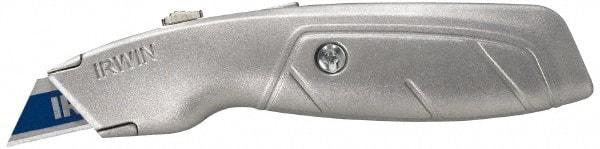 Irwin - Retractable Utility Knife - 2-1/4" Blade, Silver Aluminum Handle, 1 Blade Included - USA Tool & Supply