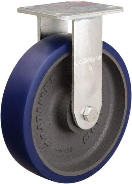 Hamilton - 8" Diam x 2" Wide x 9-1/2" OAH Top Plate Mount Rigid Caster - Polyurethane Mold onto Cast Iron Center, 900 Lb Capacity, Sealed Precision Ball Bearing, 4 x 4-1/2" Plate - USA Tool & Supply