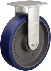 Hamilton - 8" Diam x 2" Wide x 9-1/2" OAH Top Plate Mount Rigid Caster - Polyurethane Mold onto Cast Iron Center, 1,200 Lb Capacity, Sealed Precision Ball Bearing, 4 x 4-1/2" Plate - USA Tool & Supply
